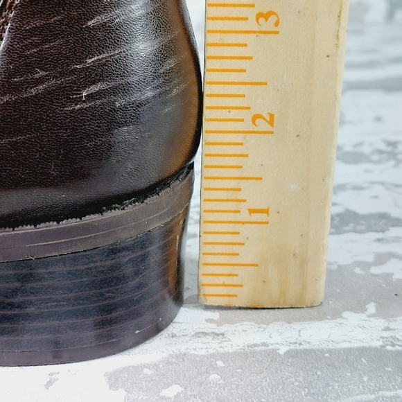 Civic Lila Brown Leather Elastic Calrf Block Heel Side Zip Tall Boots W20 - Picture 7 of 9